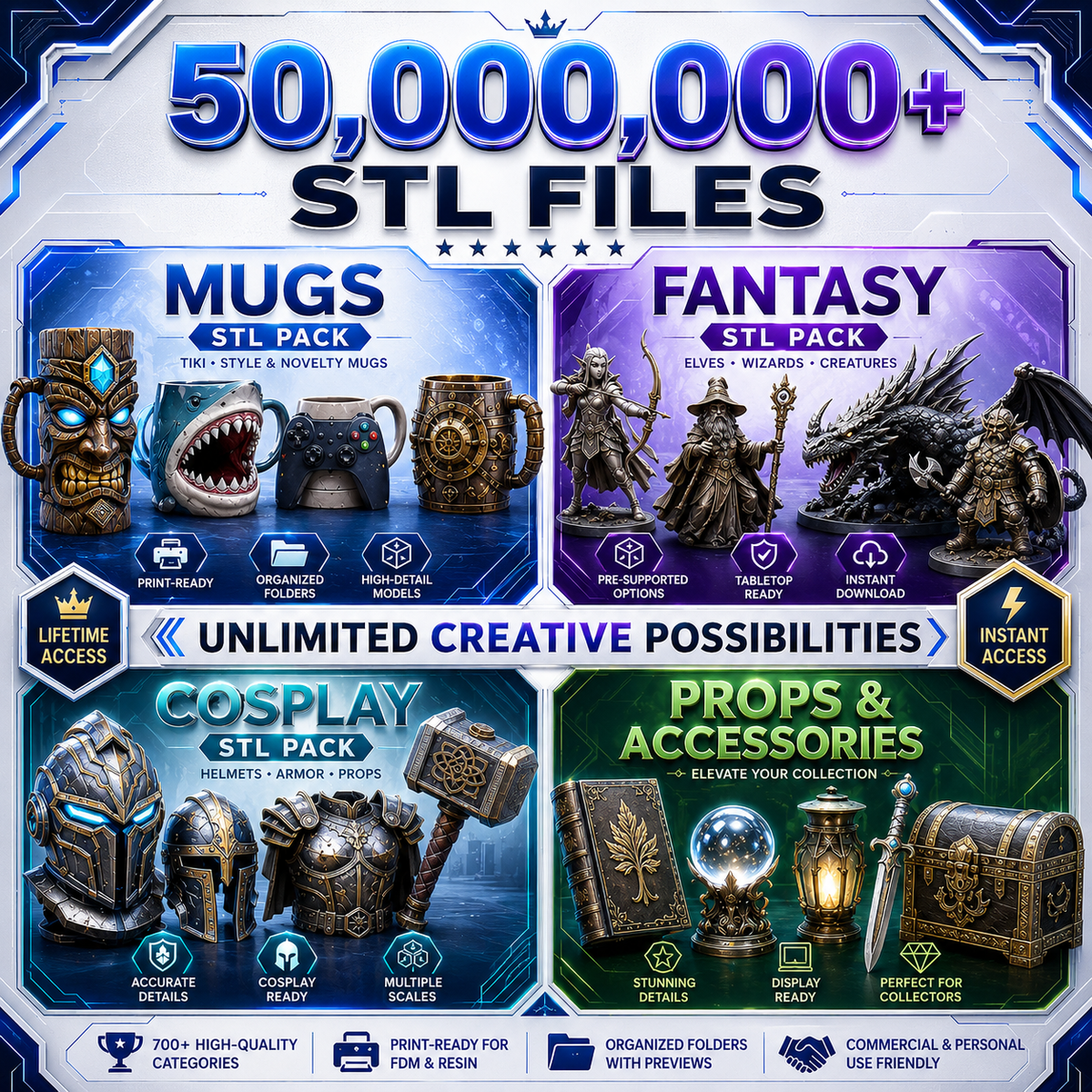 🔥 50,000,000+ STL 3D MODELS MEGA BUNDLE | 3D PRINTING READYMADE DESIGNS