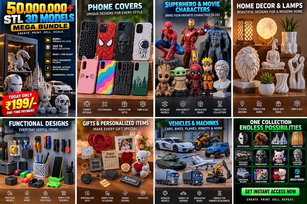 🔥 50,000,000+ STL 3D MODELS MEGA BUNDLE | 3D PRINTING READYMADE DESIGNS